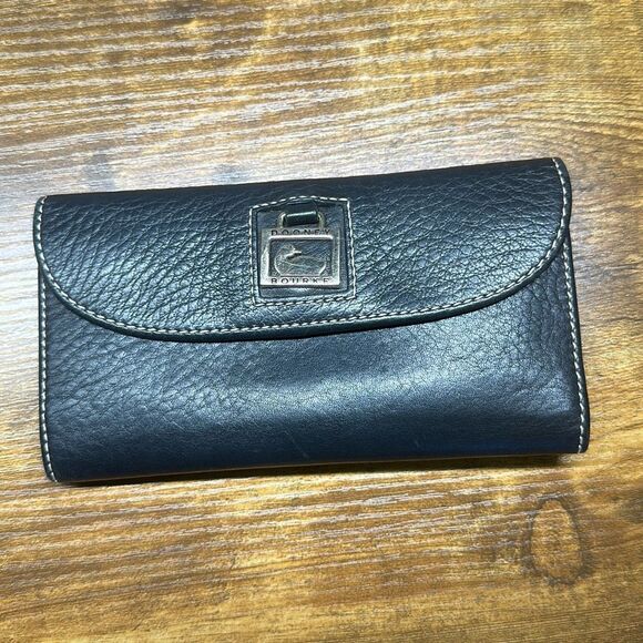 Dooney Bourke Dillen Black Leather Checkbook Clutch Large Wallet Vintage Retro - Picture 1 of 11